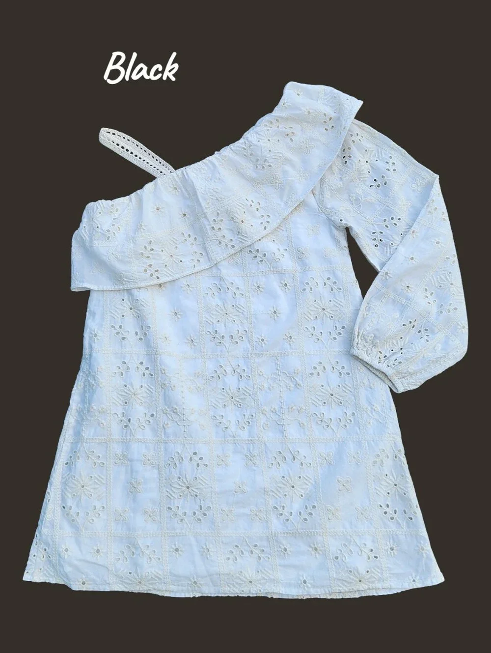 Zara Girls Kids One Shoulder Dress Eyelet Lace 100% Cotton Size 11/12 -Years old - Picture 11 of 15
